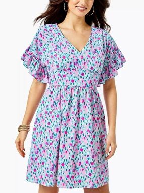 🩵🩷NWOT Lilly Pulitzer Size 12 Blaire Stretch Dress “Multi Hottie Dottie” Pockets
